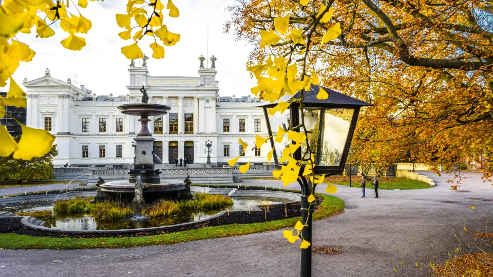 Universitetshuset fotograferat på hösten.