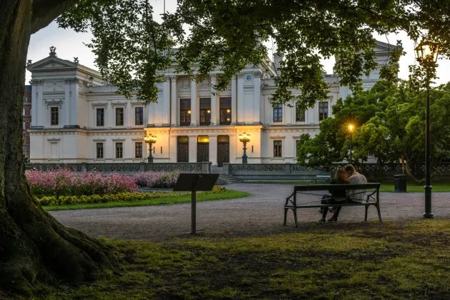 Universitetet i kvällsljus.