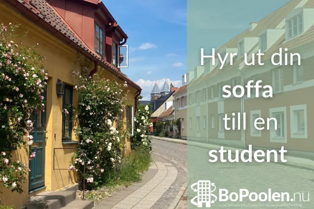 Foto av ett gatuhus och en böjd gata i Lund.