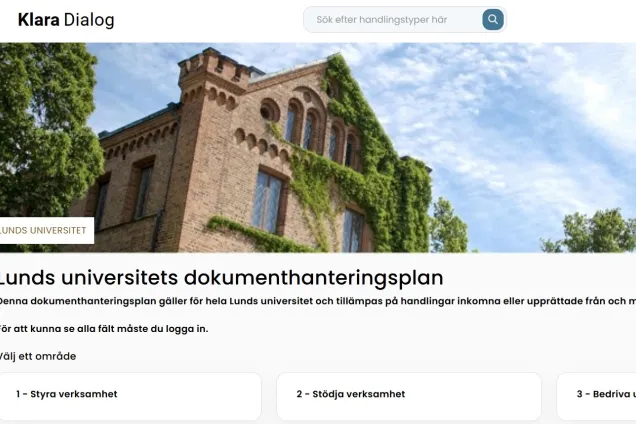 Dokumenthanteringsplanen i Klara Dialog, första sidan