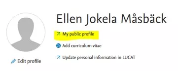 Illustartion av var man hittar länken till den publika profilen i Forskningsportalen (Bild)