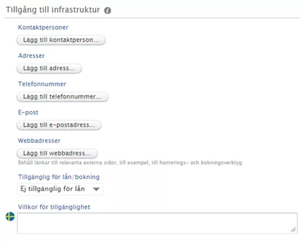 Hur det ser ut under rubriken "Tillgång till infrastruktur" i LUCRIS (bild).