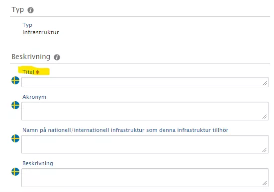 Hur det ser ut i LUCRIS när ett fält är obligatoriskt att fylla i (Bild)