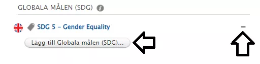 Var du klickar för att lägga till eller ta bort en SDG (skärmdump)