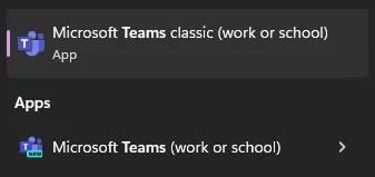 skärmdump teams classic och nya teams