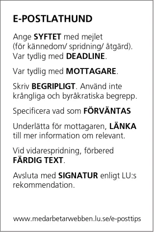 lathund över hur man skriver e-post. samma text som på webbsidan.
